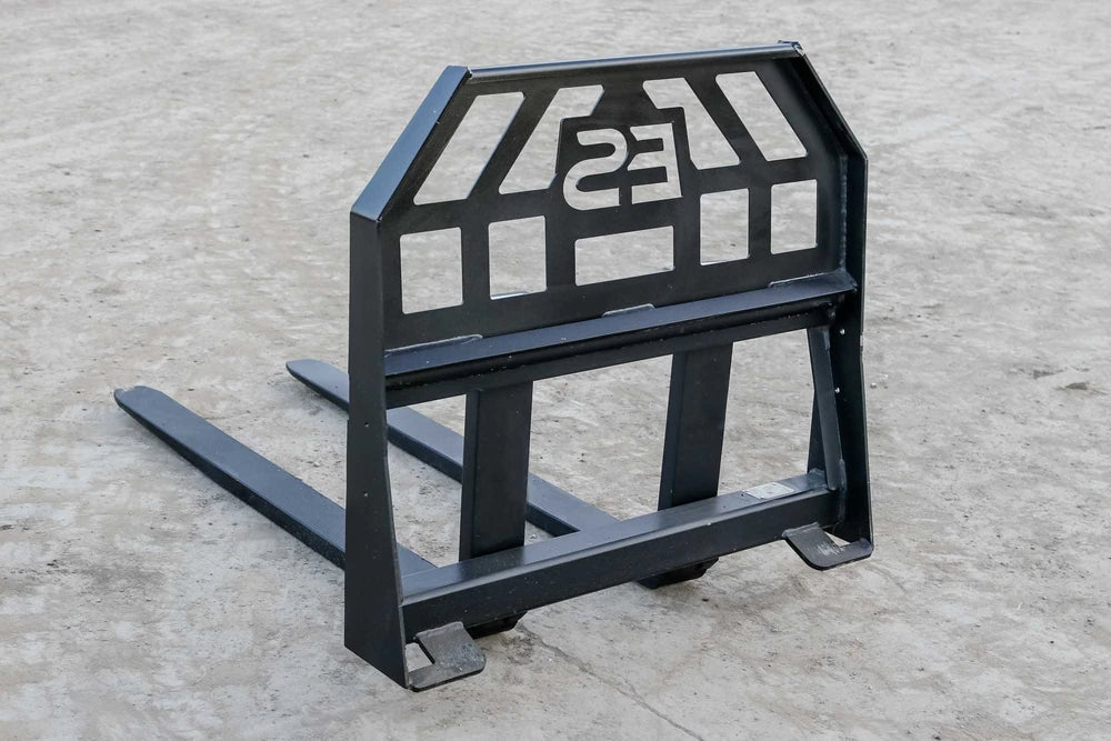Express Steel Mini Skid Steer Pallet Fork Frame; compatible forks/spears pictured may be sold separately
