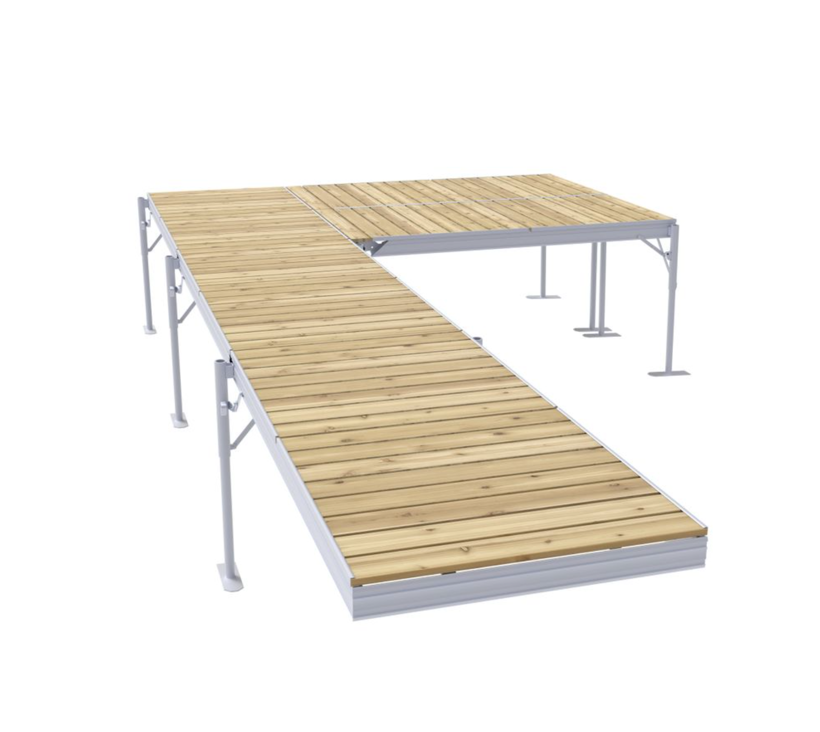 24' Pier of D'Nort L-Style Pier w/Two 4x8 Platform, Starter Section - Red Cedar Wood Decking