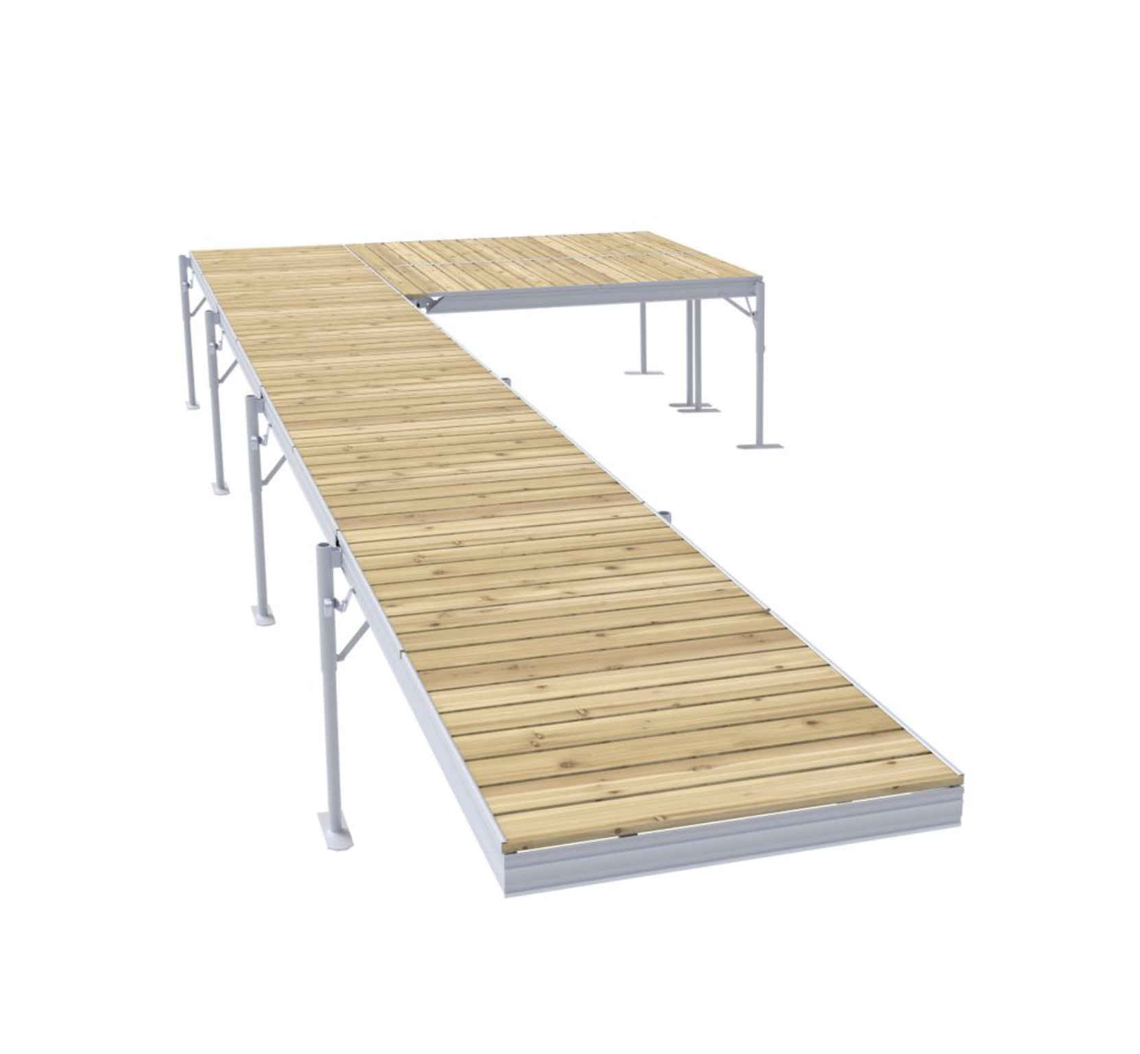 32' Pier of D'Nort L-Style Pier w/Two 4x8 Platform, Starter Section - Red Cedar Wood Decking