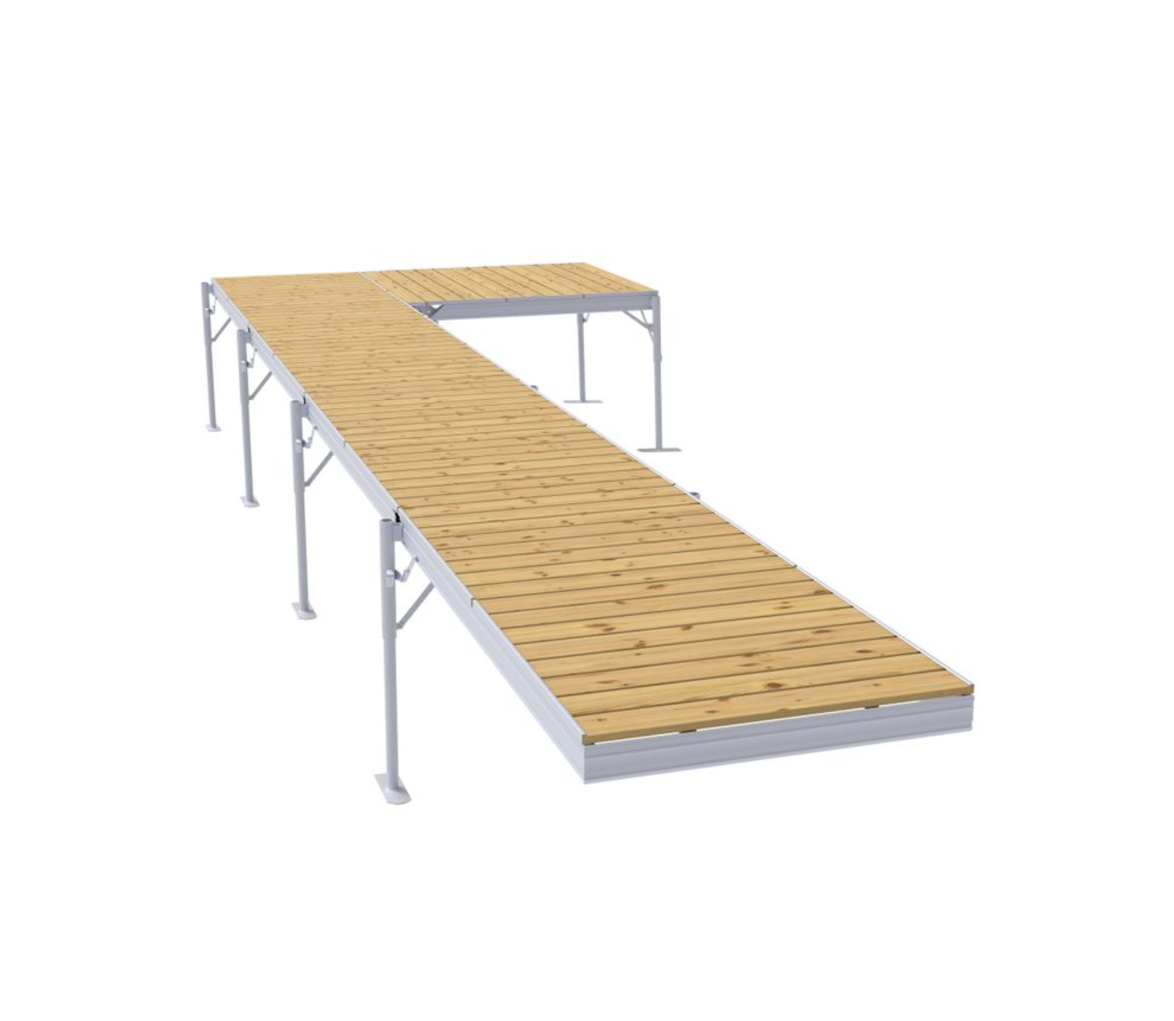 32' Pier of D'Nort L-Style Pier w/One 6x6 Platform, Starter Section - Red Cedar Wood Decking