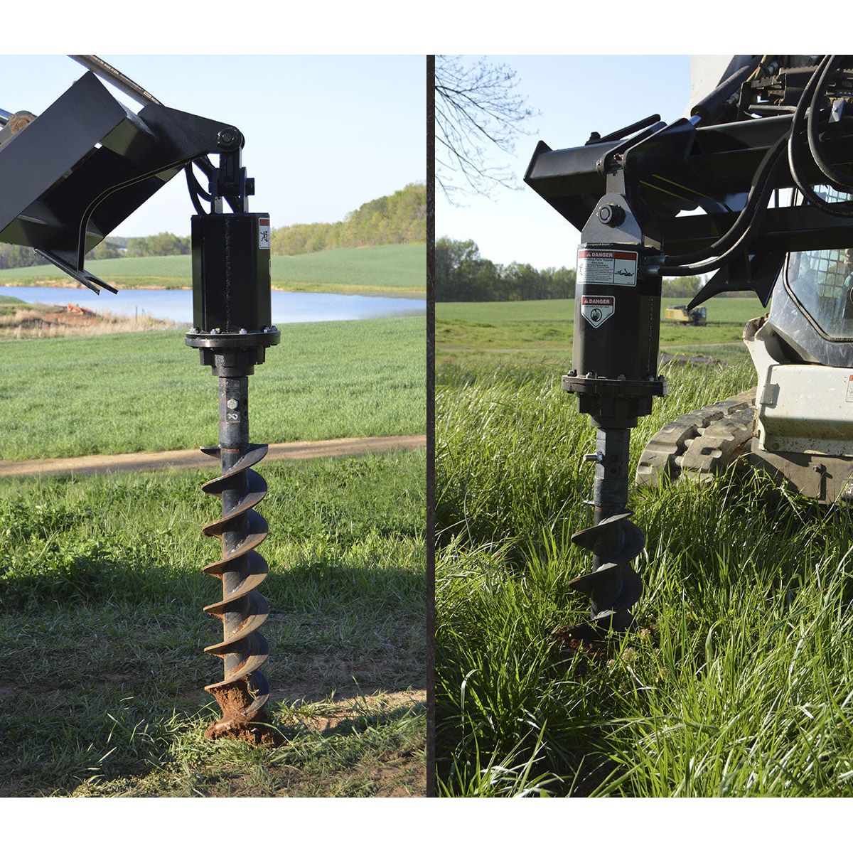 Loflin Fabrication Hydraulic Auger Drive For Skid Steers & Track Loaders; illustrated mounting or bit configuration may vary