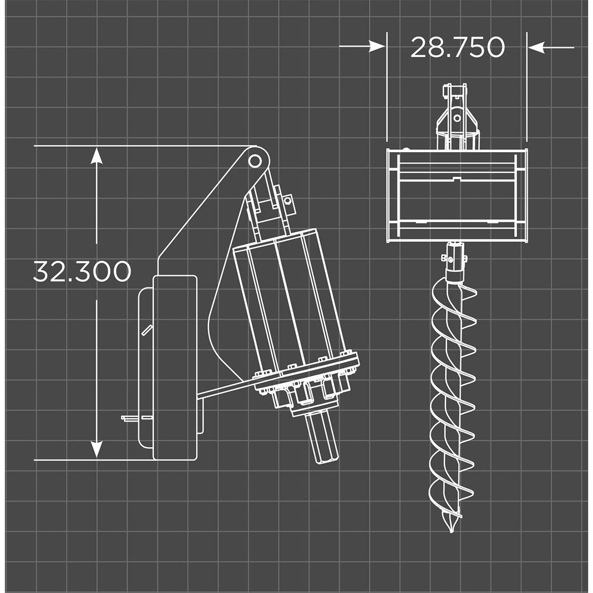 Loflin Fabrication Hydraulic Auger Drive For Mini Skid Steers; illustrated mounting or bit configuration may vary