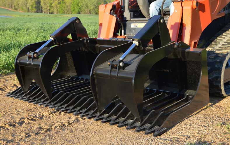 Loflin Fabrication XHD Rock Bucket Grapple shown in manufacturer catalog
