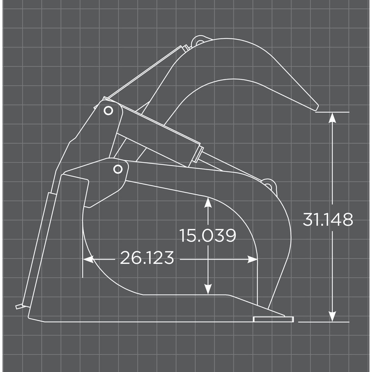 Loflin Fabrication XHD Rock Bucket Grapple For Skid Steers manufacturer family dimensional illustration; confirm selected configuration