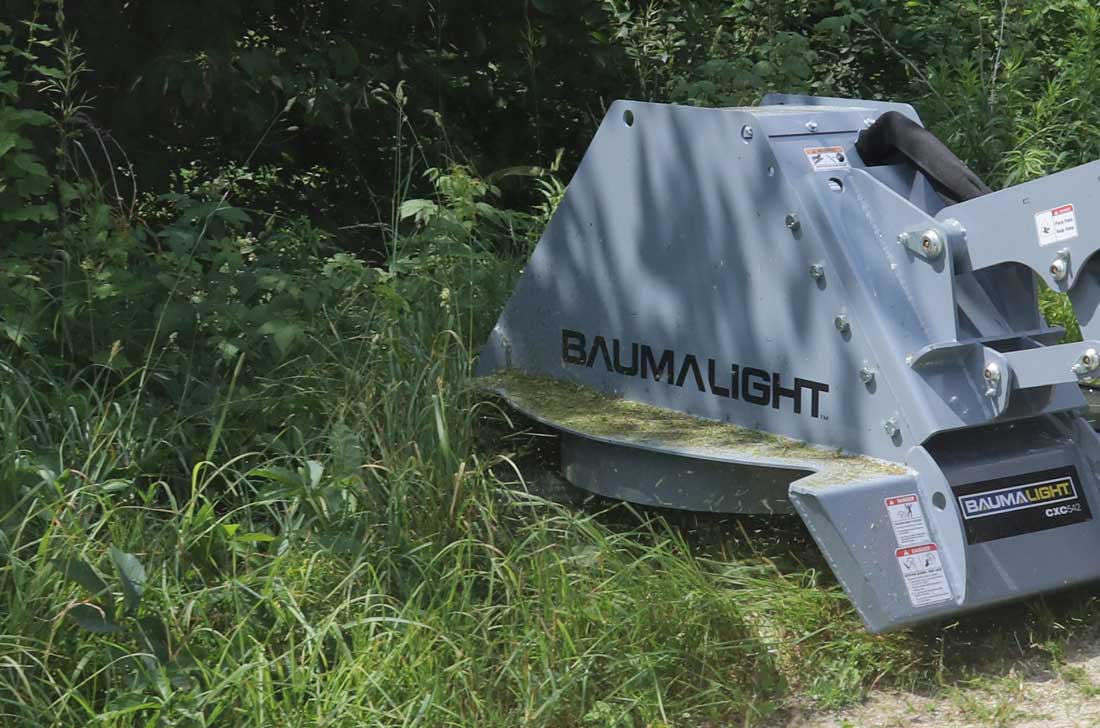 Baumalight CXC542 rotary brush cutter carrier and attachment setup