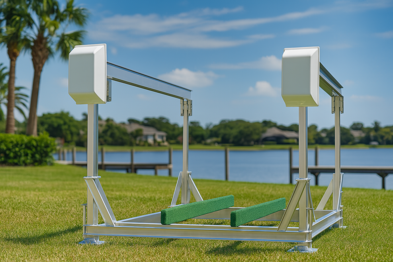 12,000 LB Free Standing Lake Boat Lift – Aluminum Frame, 1HP Motor – Boat Lift Distributors