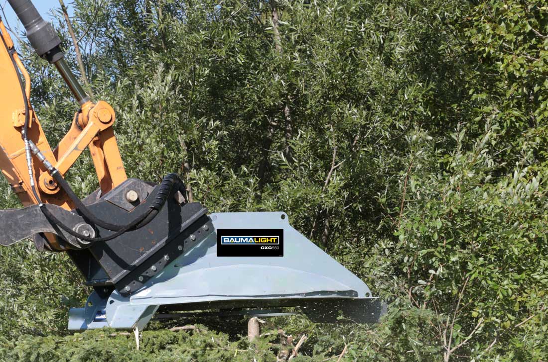 Baumalight CXC550 rotary brush cutter carrier and attachment setup