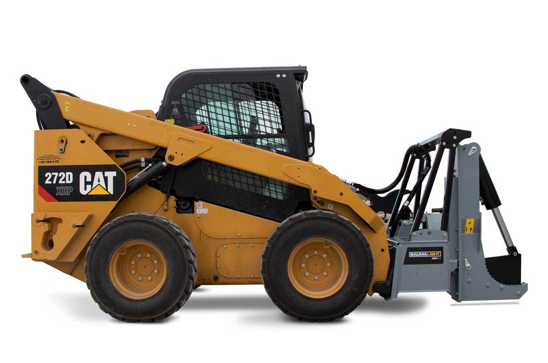 Baumalight ISR512 tree shear — ISR512 mounted on CAT 272D skidsteer