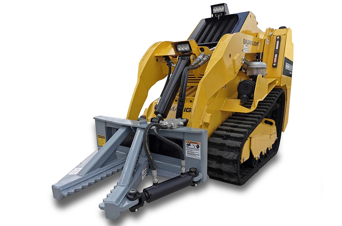 Baumalight ISH3M tree puller — Mini track loader for pasture cleanup