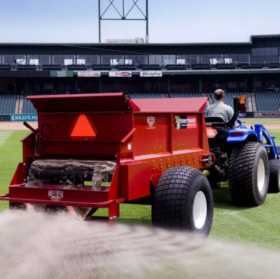 Topdresser – Heavy Duty Large Top Dressing Spreader for Turf and Lawn – Millcreek Manufacturing 4300 PTO Hydraulic Models