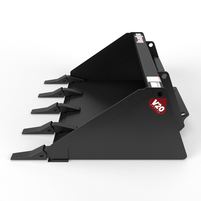 Virnig V20 Mini Skid Steer Low Profile Dirt Bucket; manufacturer family image, configuration may differ