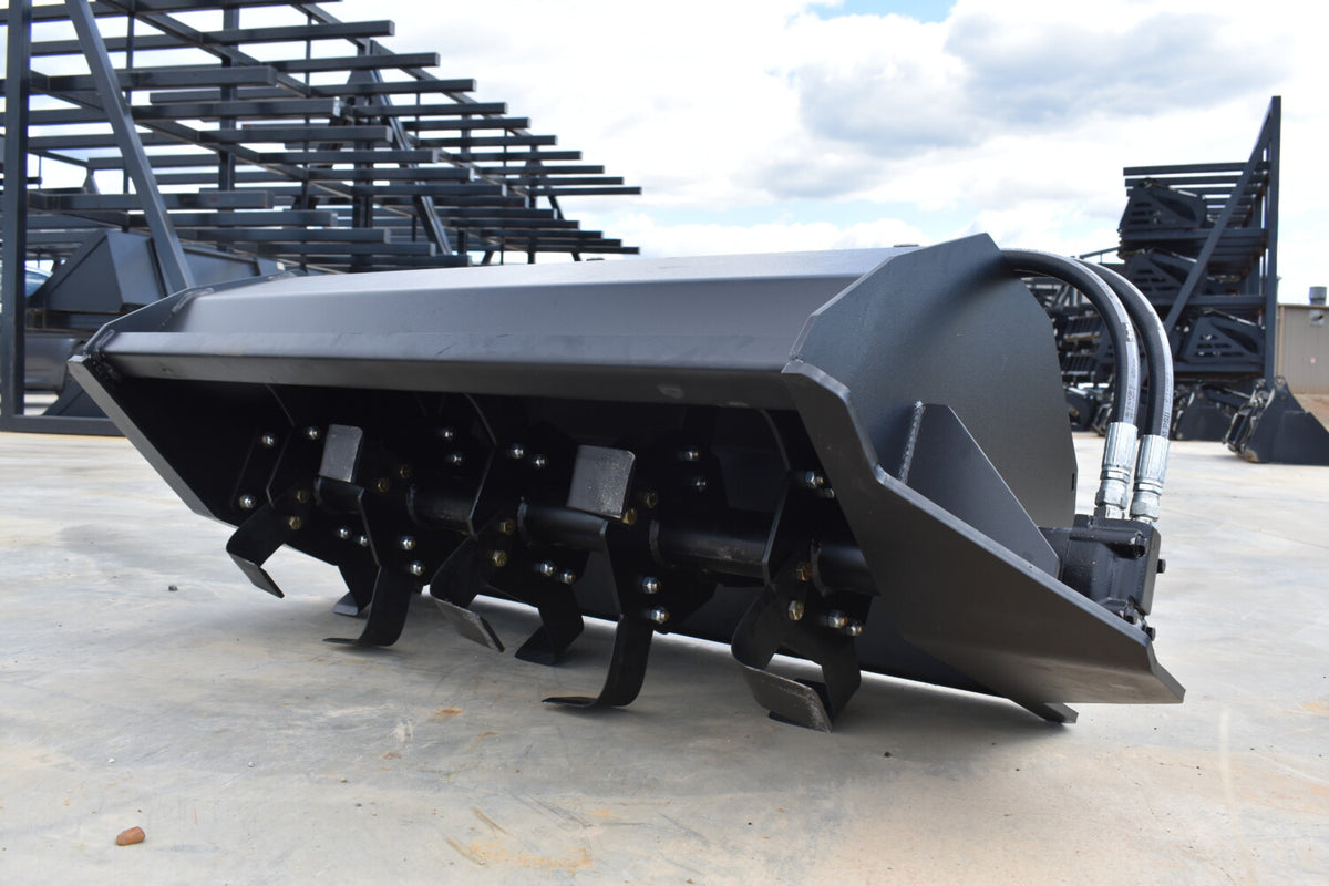 Loflin Fabrication 42-Inch Hydraulic Tiller For Mini Skid Steers; manufacturer family image, illustrated configuration may differ.