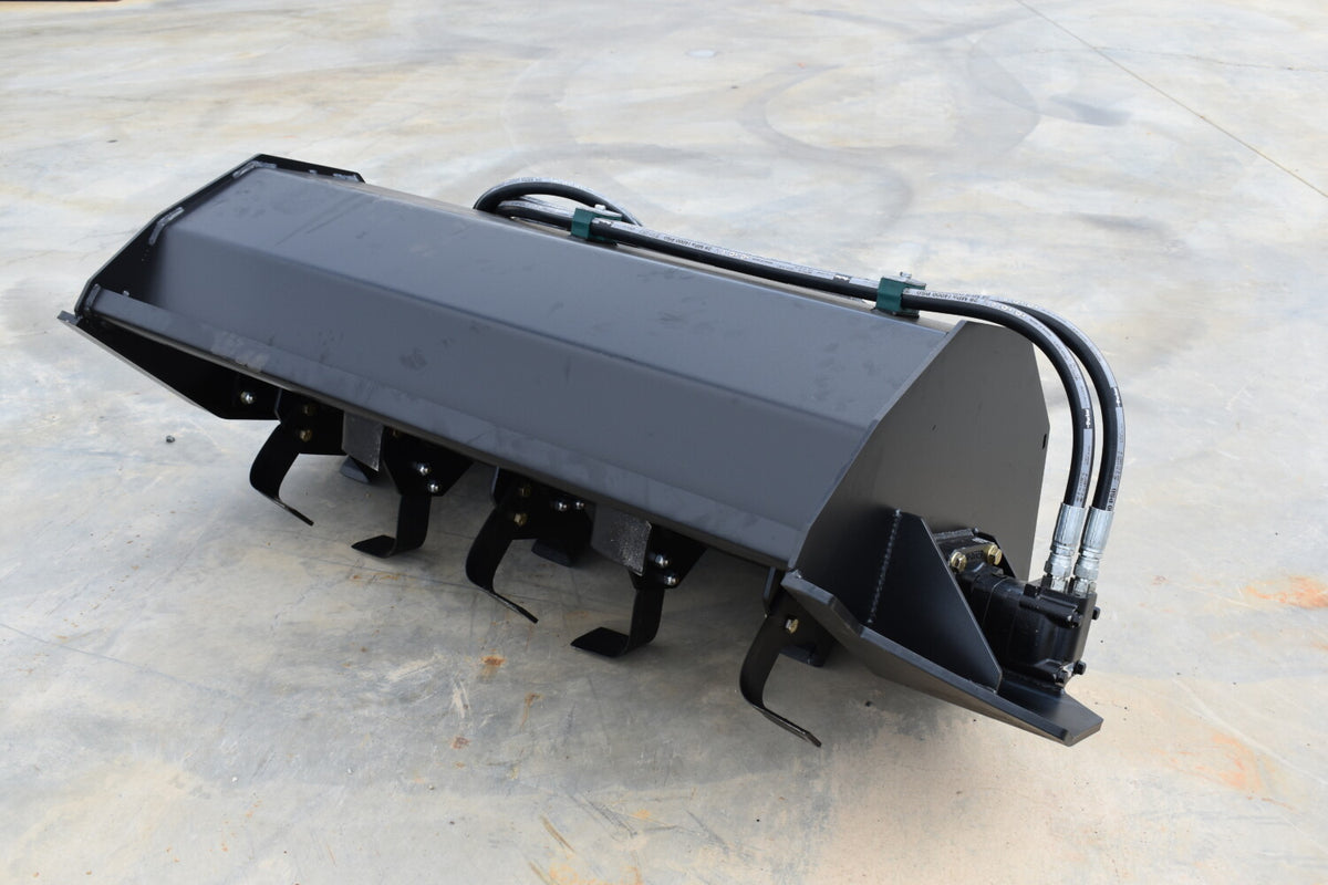 Loflin Fabrication 42-Inch Hydraulic Tiller For Mini Skid Steers; manufacturer family image, illustrated configuration may differ.