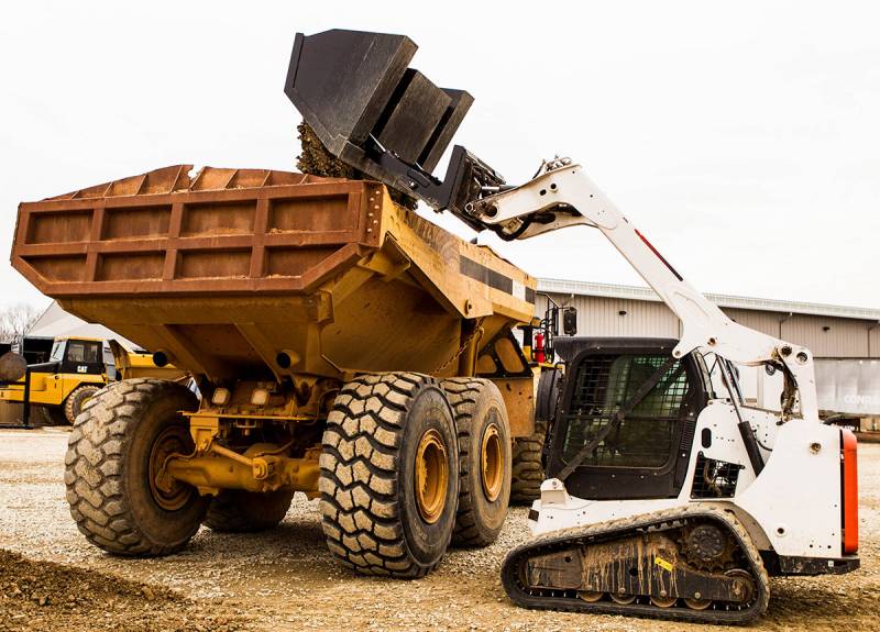 Loflin Fabrication Front Dump High Tip Bucket For Skid Steers manufacturer family image 1; illustrated configuration may differ from selected option