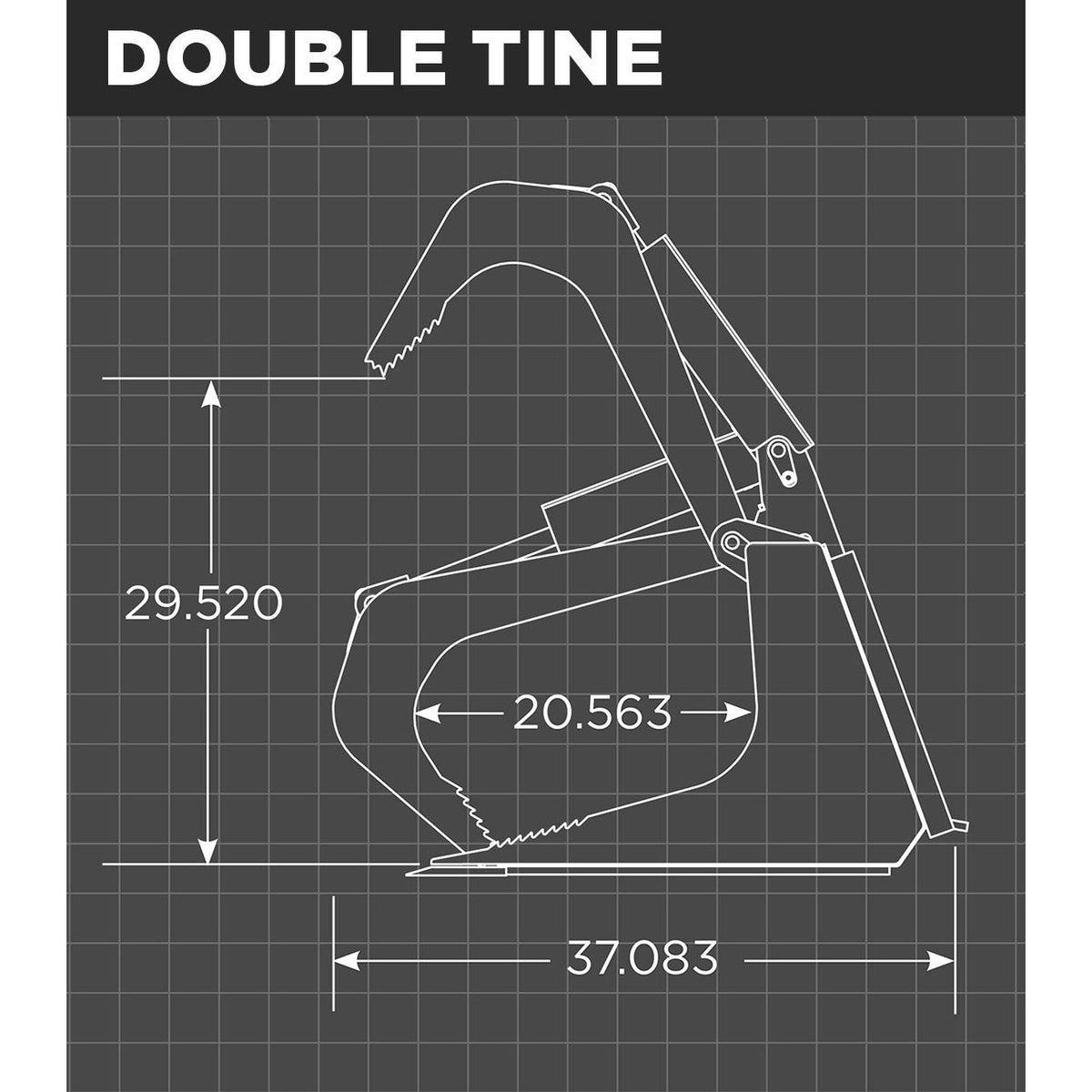 Loflin Fabrication Compact Tractor Grapple Bucket For Compact Tractors manufacturer double-tine family dimensional illustration; confirm selected configuration