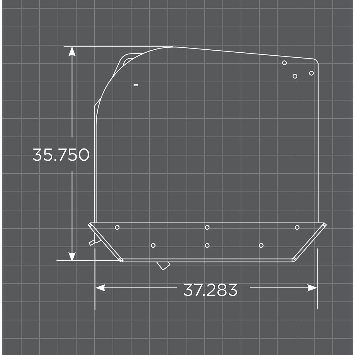 Loflin Fabrication full-size snow pusher family side-profile dimensional drawing; illustrated configuration may differ.