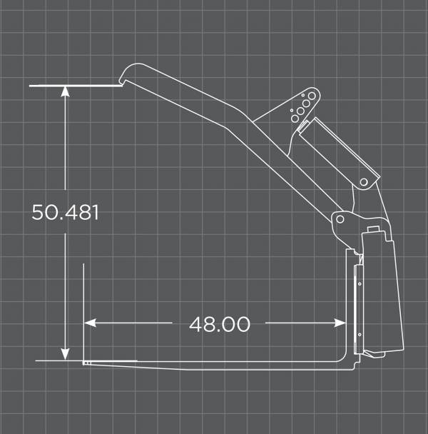 Loflin Fabrication Fork Grapple Frame For Skid Steers manufacturer family dimensional illustration; confirm selected configuration; optional fork tines illustrated are not included